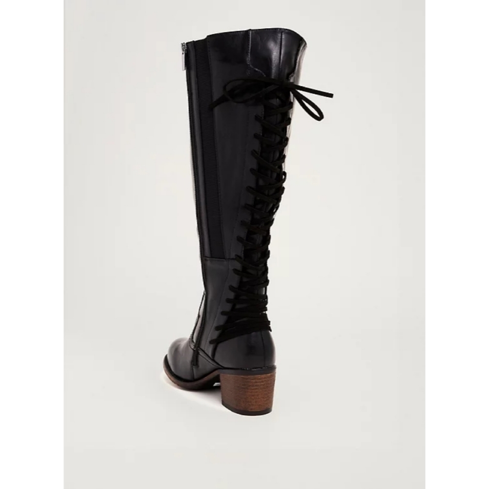 Torrid Black Distressed Lace Up Wide Calf Boots